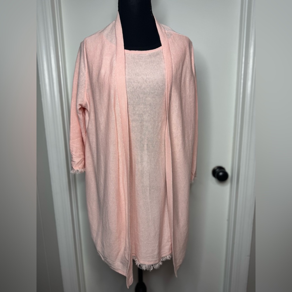 J. Jill Women’s Two Piece Linen Blend Open Cardigan Soft Peach With Frayed Hem